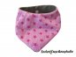 Preview: Wende-Halstuch Jersey steingrau, Namen orchidee und Bär mit Tuch orchidee, Baumwolle rosa Sterne pink , Druckknopf rosa-Lederpuschenstube